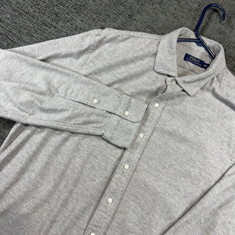 Polo Ralph Lauren Button Down Mens XXL Grey Pique Knit Long Sleeve Shirt